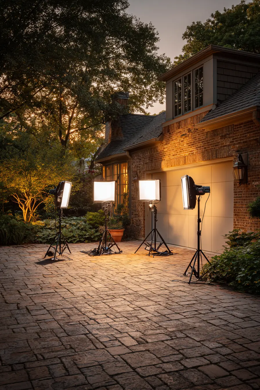 Dramatic Driveway Entrance with Spotlight Setup