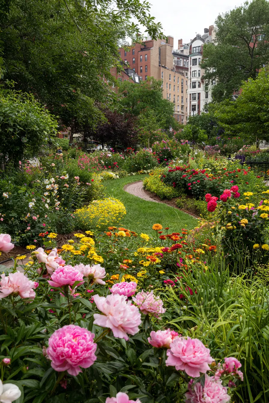 Colorful City Garden with Mixed Blooms