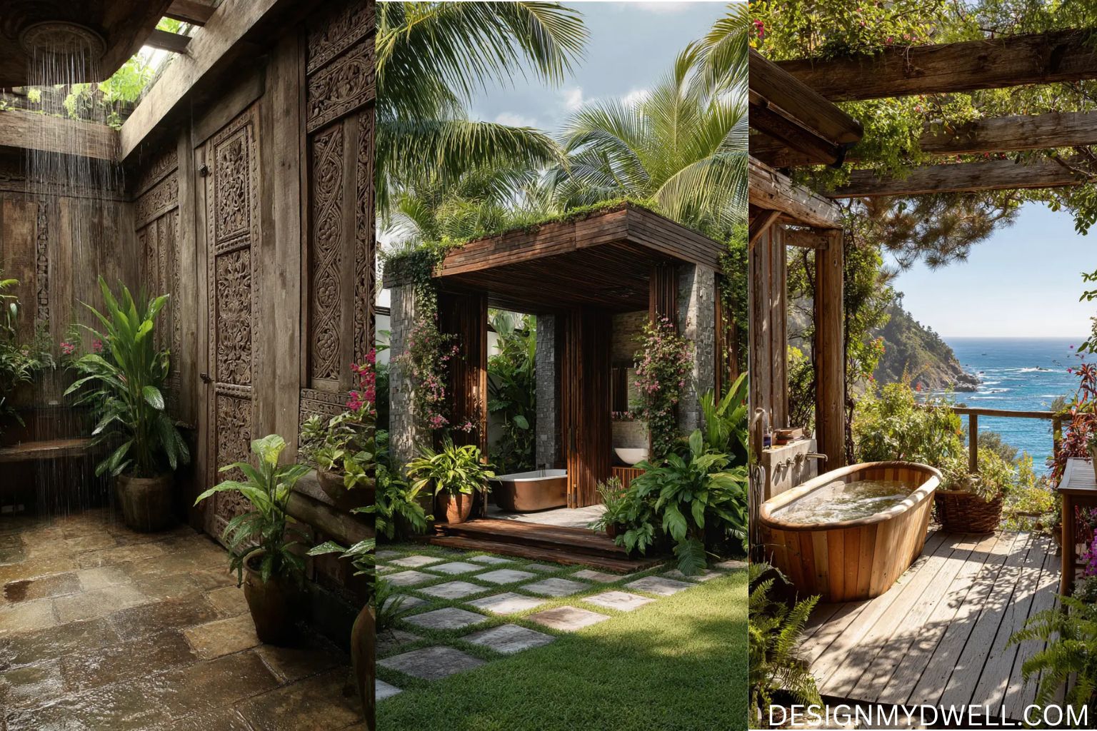 19+ Refreshing Tropical Outdoor Shower Ideas