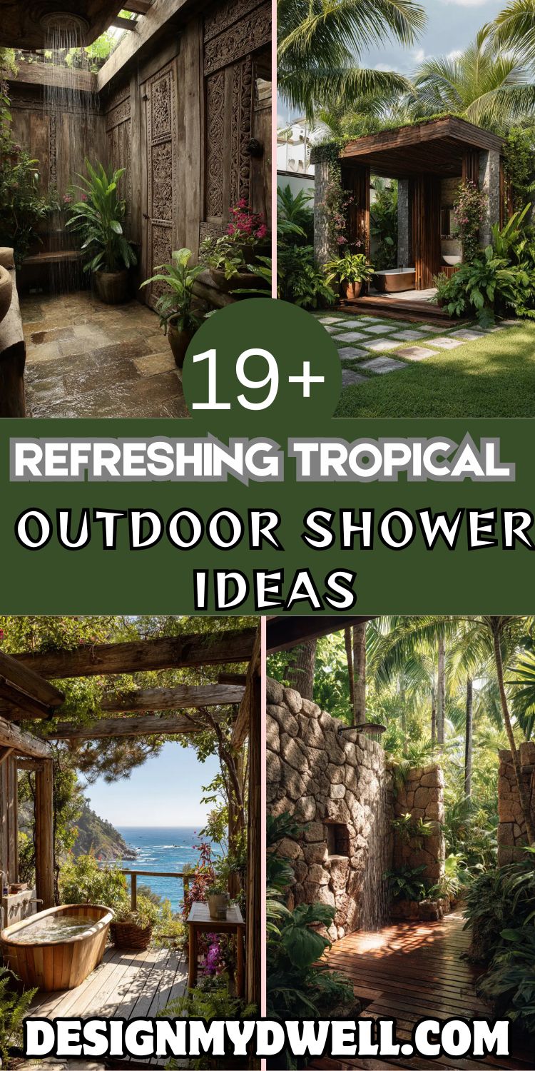 19+ Refreshing Tropical Outdoor Shower Ideas