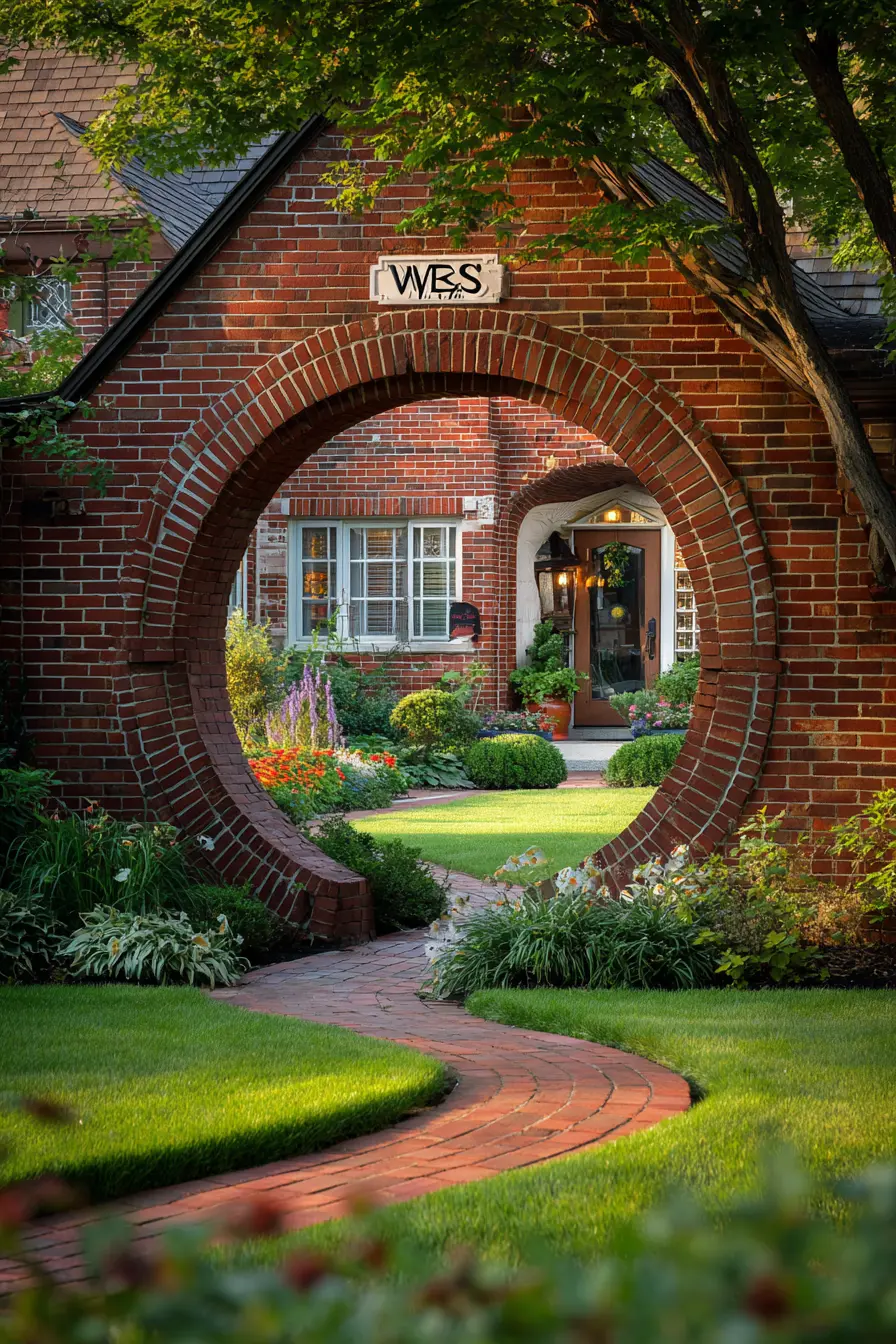 Circular Brick Arch with Curved Garden Path