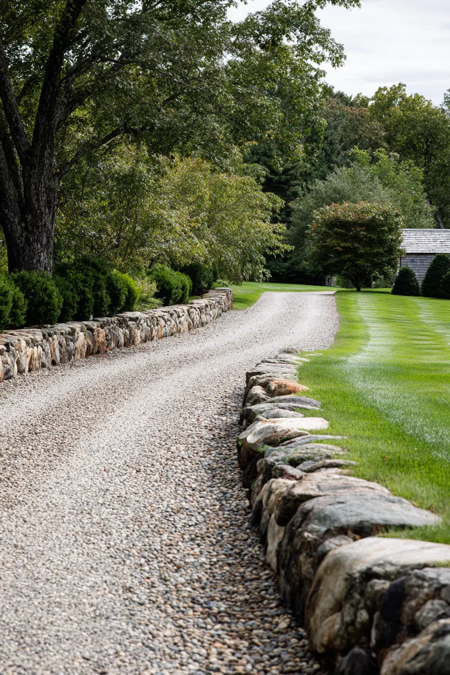 Gravel Driveway with Rustic Stone Borders