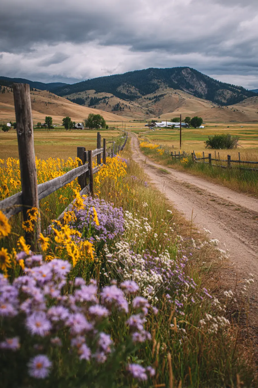 Ranch Driveway with Wildflower Charm