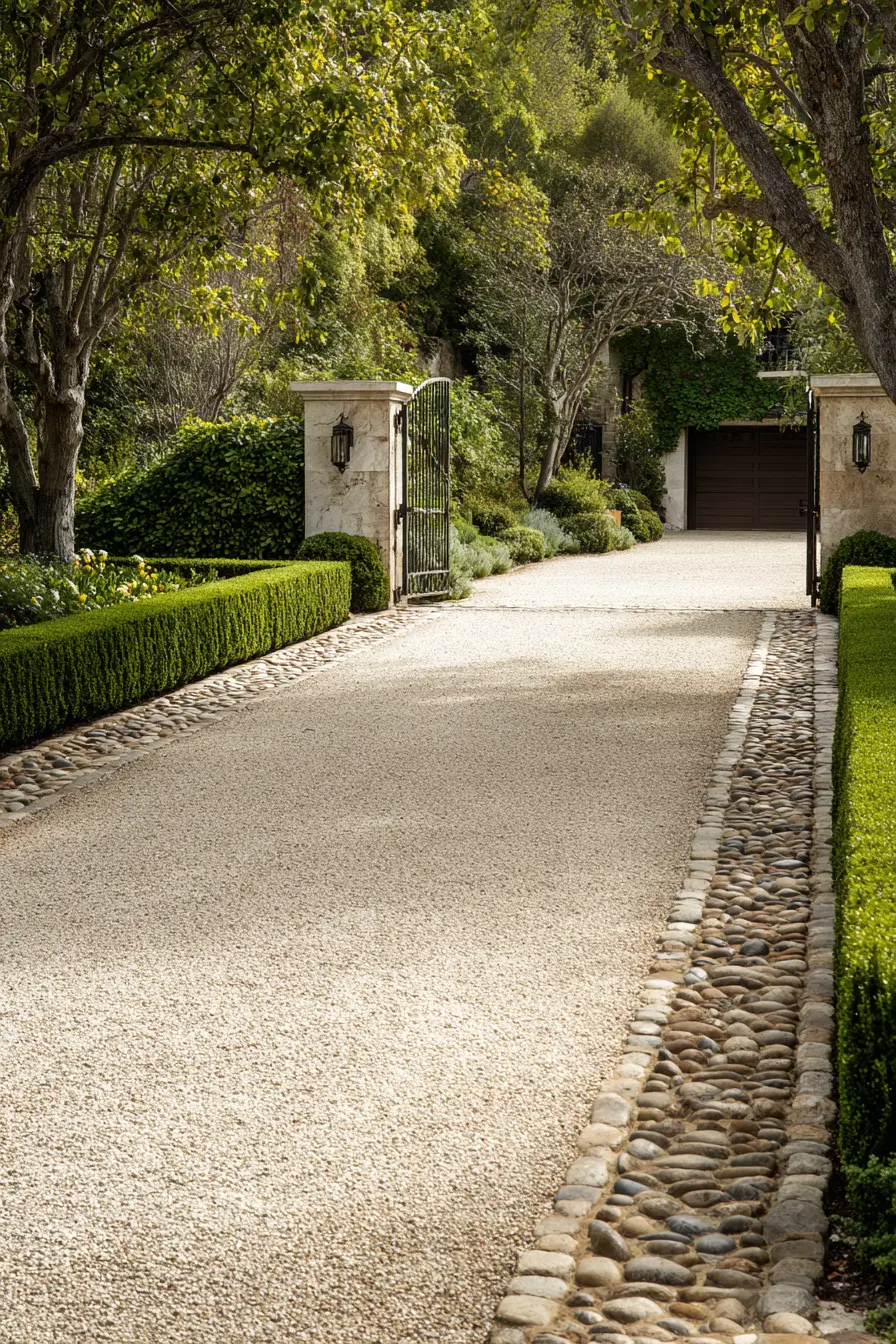 Gravel Driveway with Stone Drainage Channels