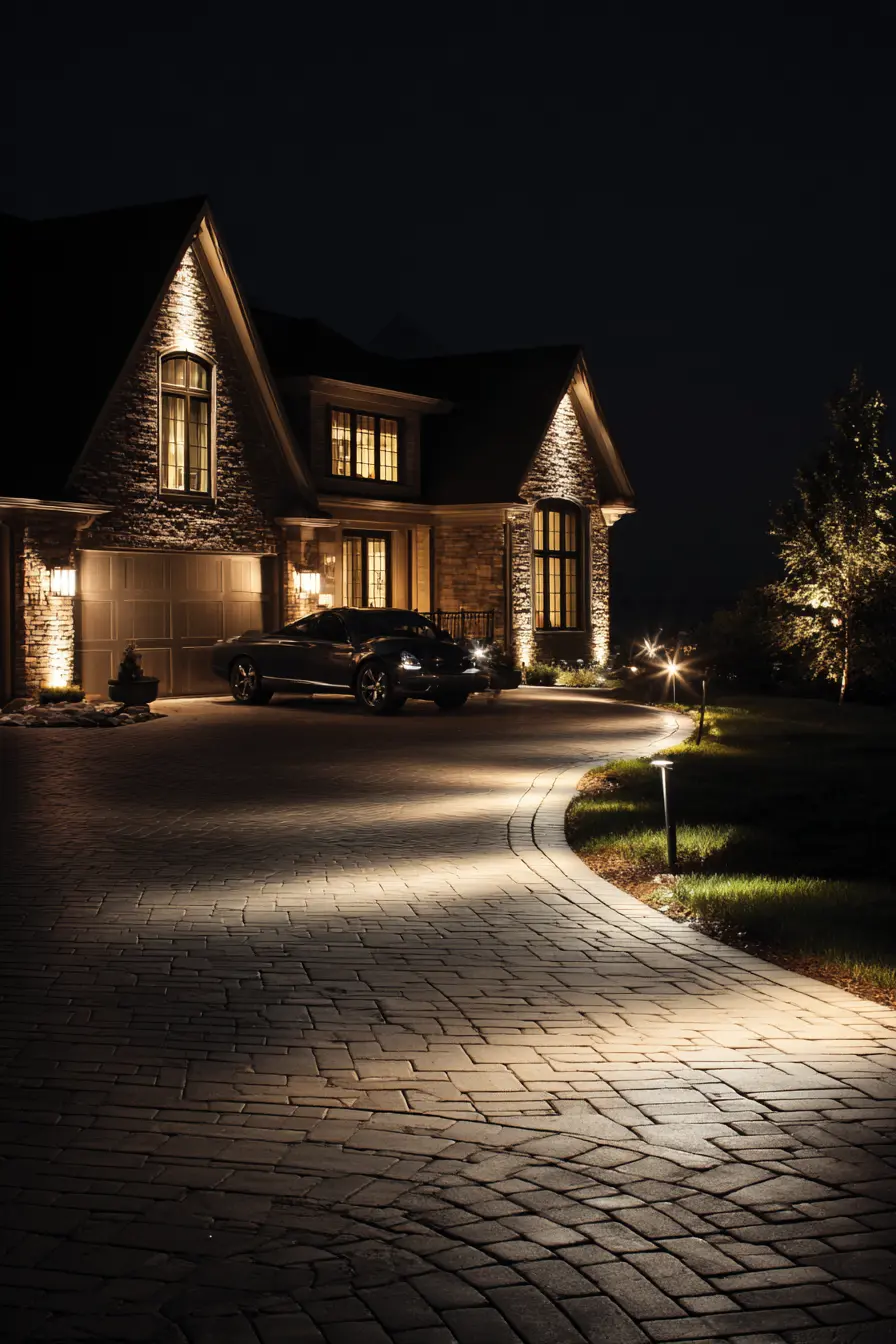 Elegant Driveway Path with Subtle Ground Lights