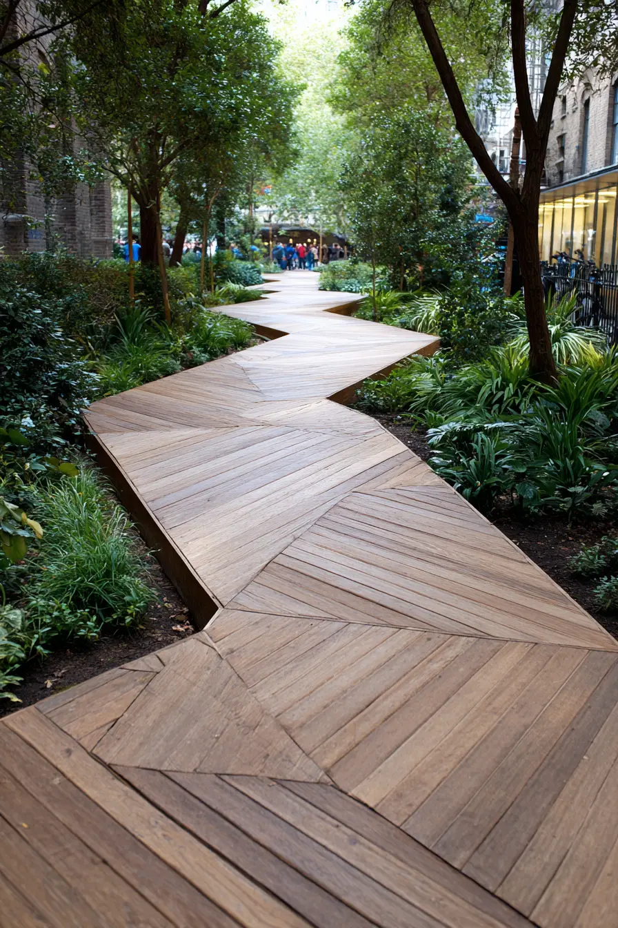 Contemporary Wooden Pathway with Geometric Design