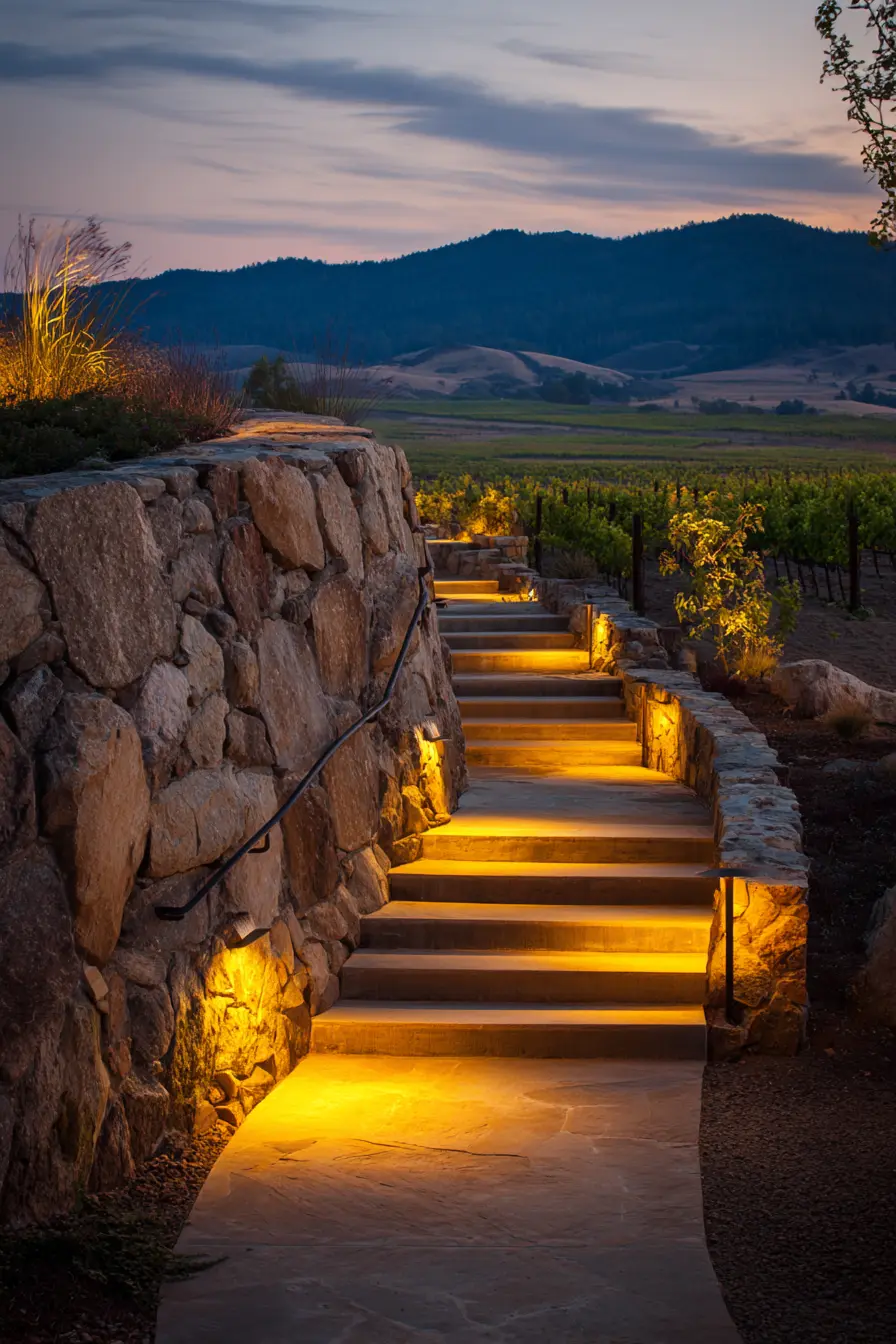 Hillside Steps with Warm Night Lighting