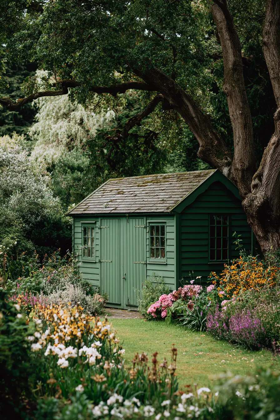 Classic Green Metal Shed for a Natural Look