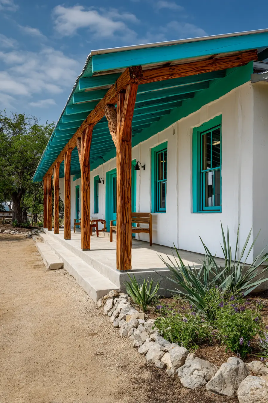 Southwestern Porch with Rustic Beam Wraps