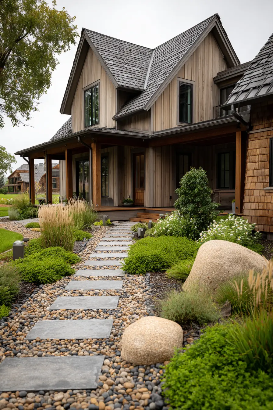 Stone Paths and Green Layers Bring Warmth to Entryways