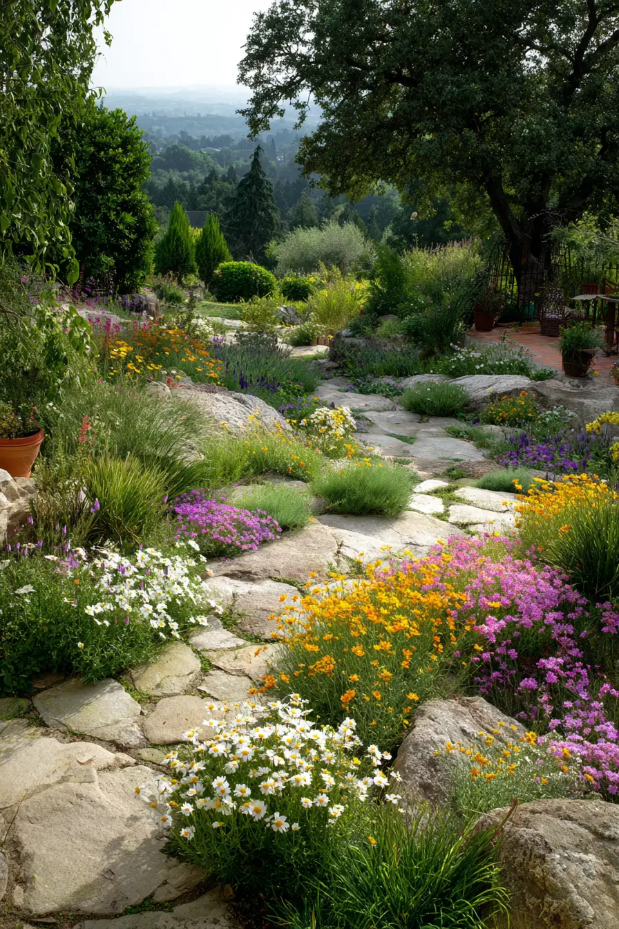 Rustic Stepping Stones with Wildflower Beauty
