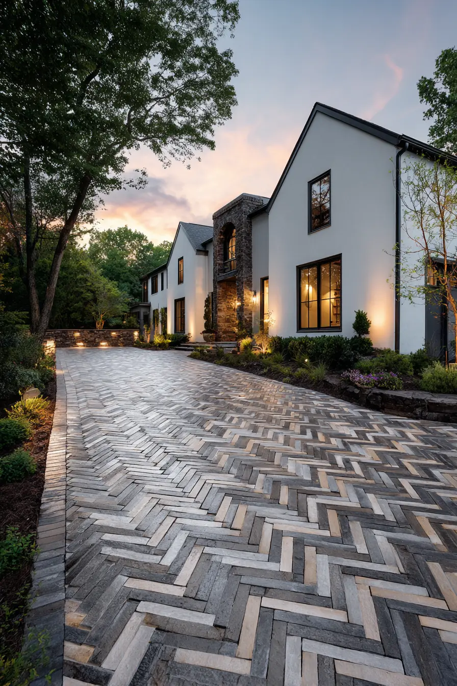 Herringbone Driveway with Timeless Appeal