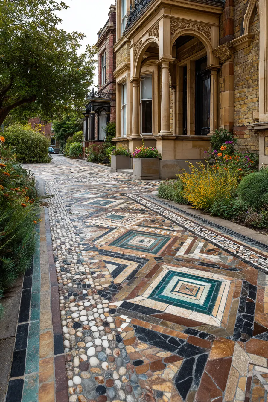 Geometric Stone Driveway with Bold Patterns
