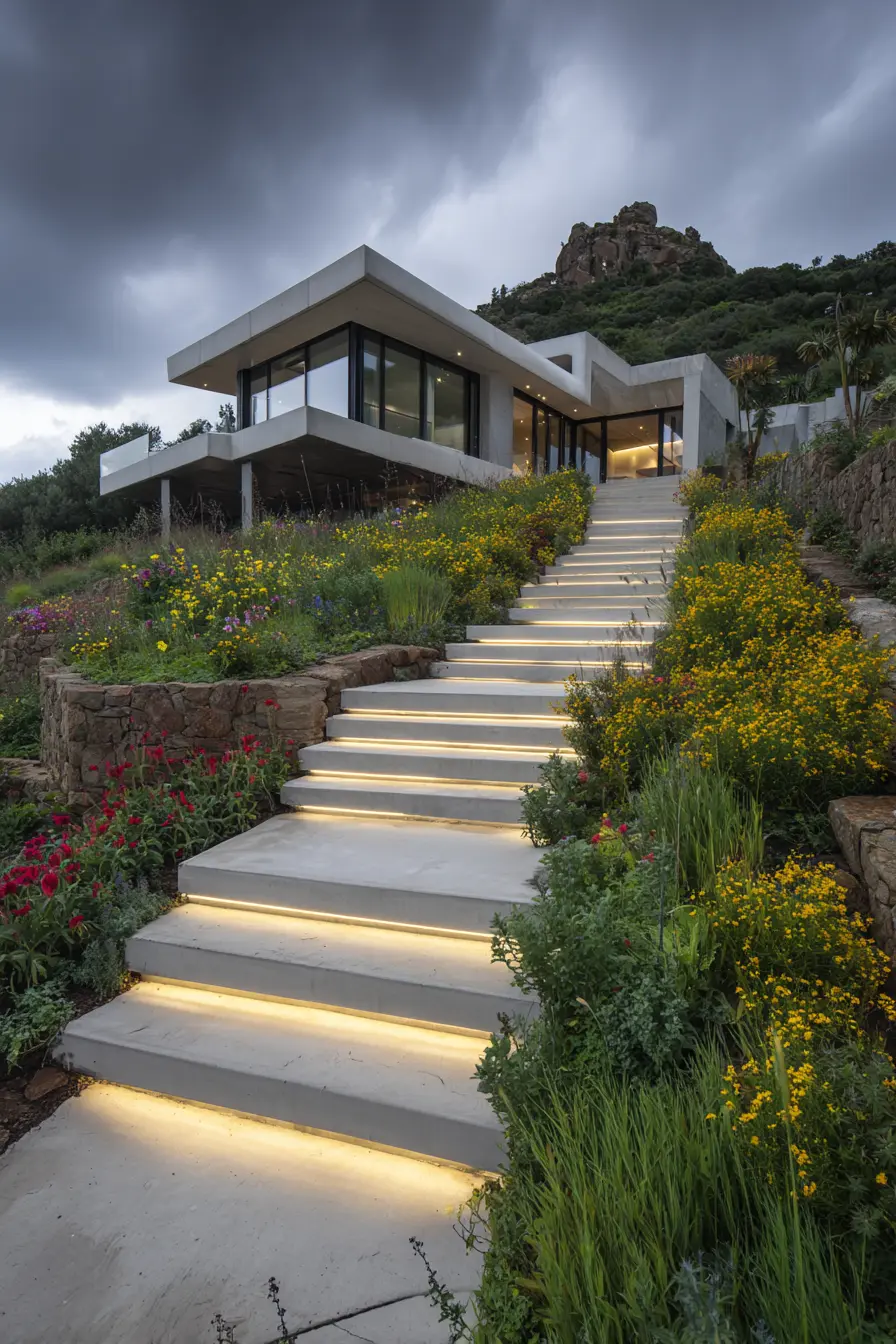 Modern Deck Walkway with Illuminated Steps