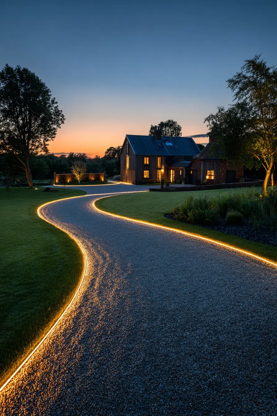 Modern Glow with a Pea Gravel Driveway
