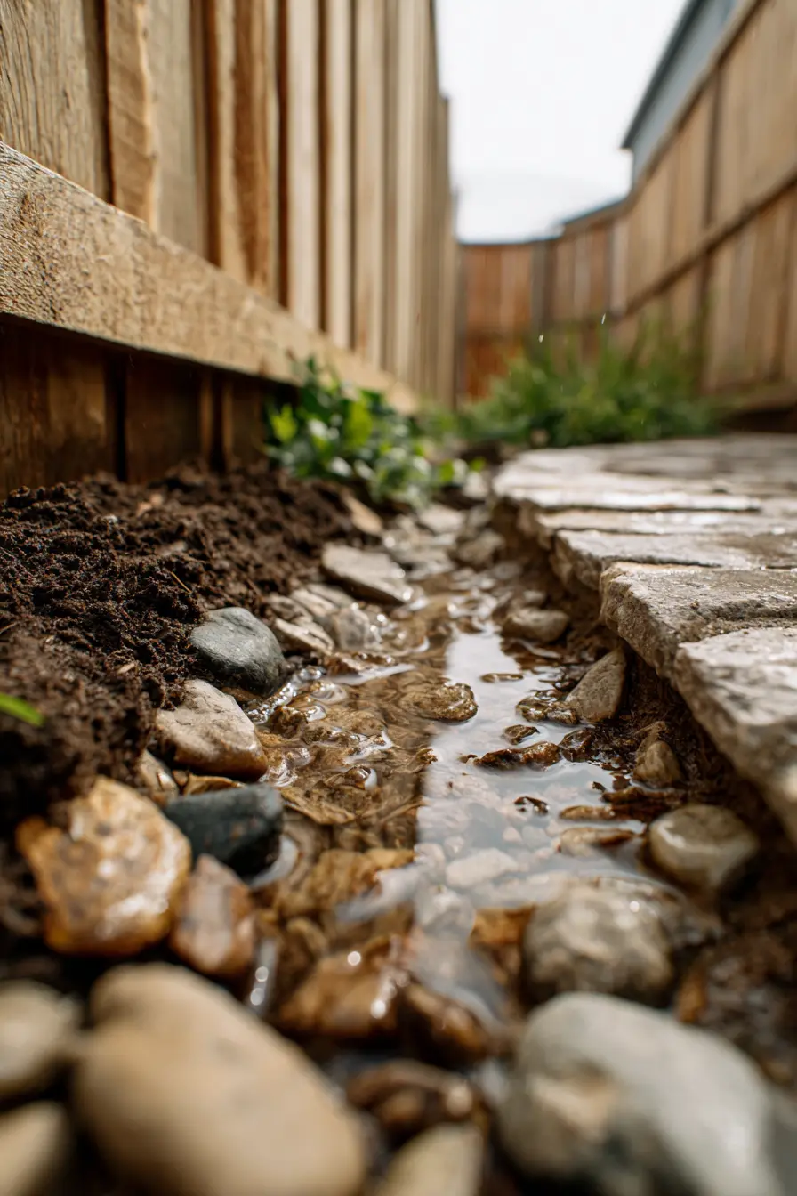 French Drain Along a Wooden Fence