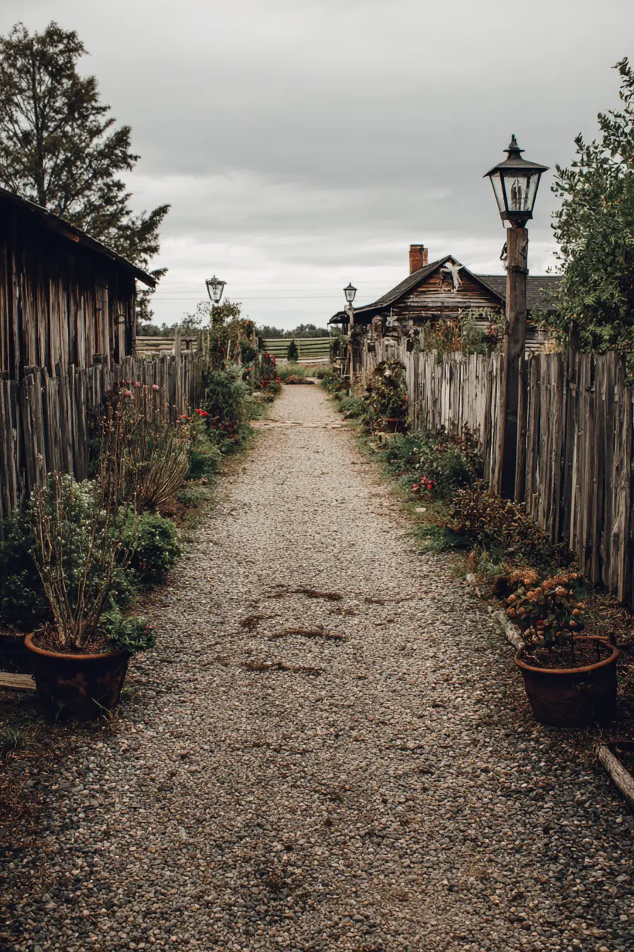 Rustic Gravel Driveway with Farmhouse Charm
