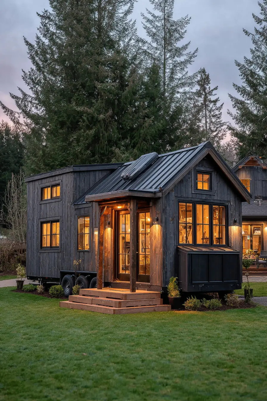Cozy Black Barn House with Warm Glow