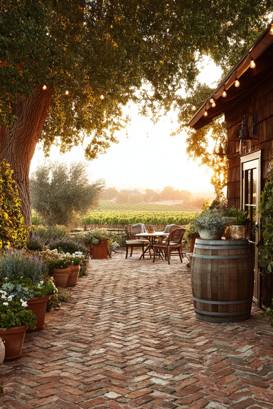 Rustic Herringbone Brick Patio Design