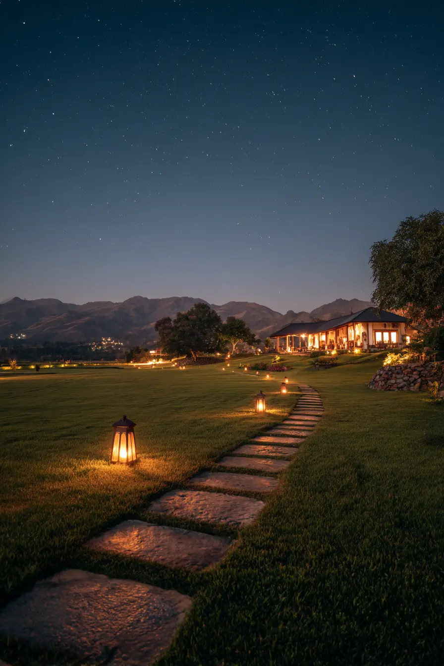 Stone Pathway with Lantern Glow