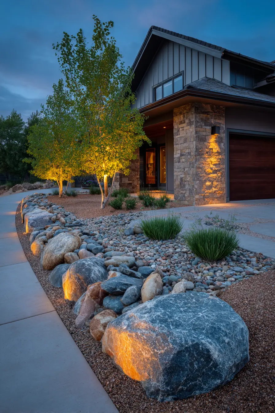 Natural Rock Border with Soft Lighting