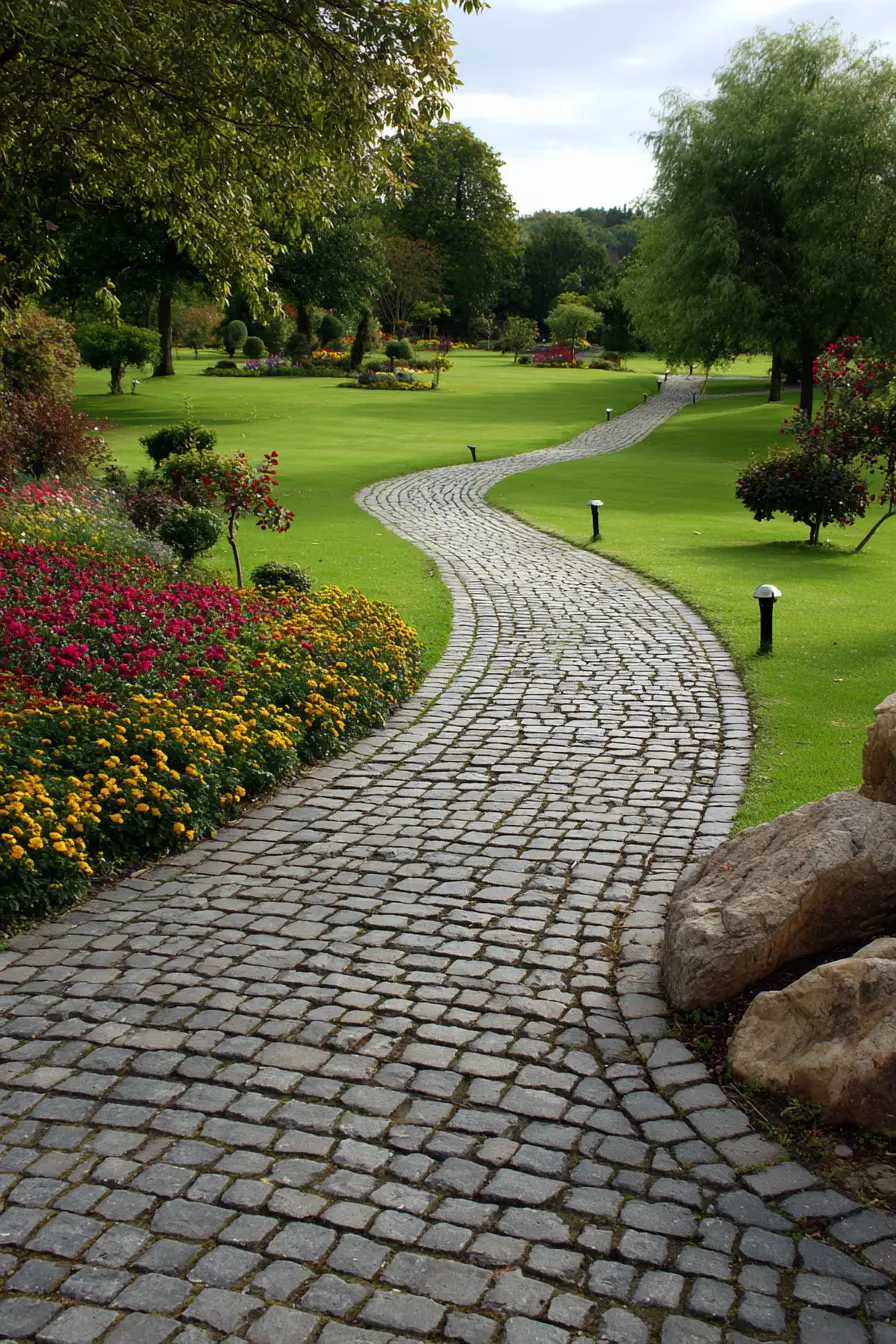 Winding Cobblestone Brick Paver Path