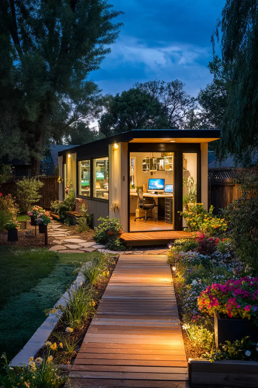 Modern Wooden Walkway to a Cozy Shed