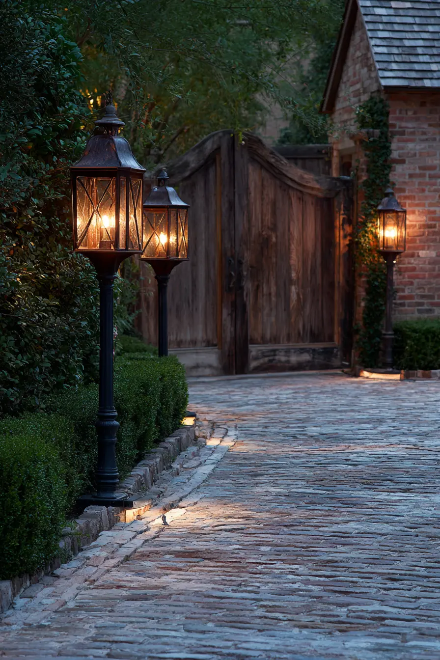 Rustic Lantern Posts for a Timeless Driveway