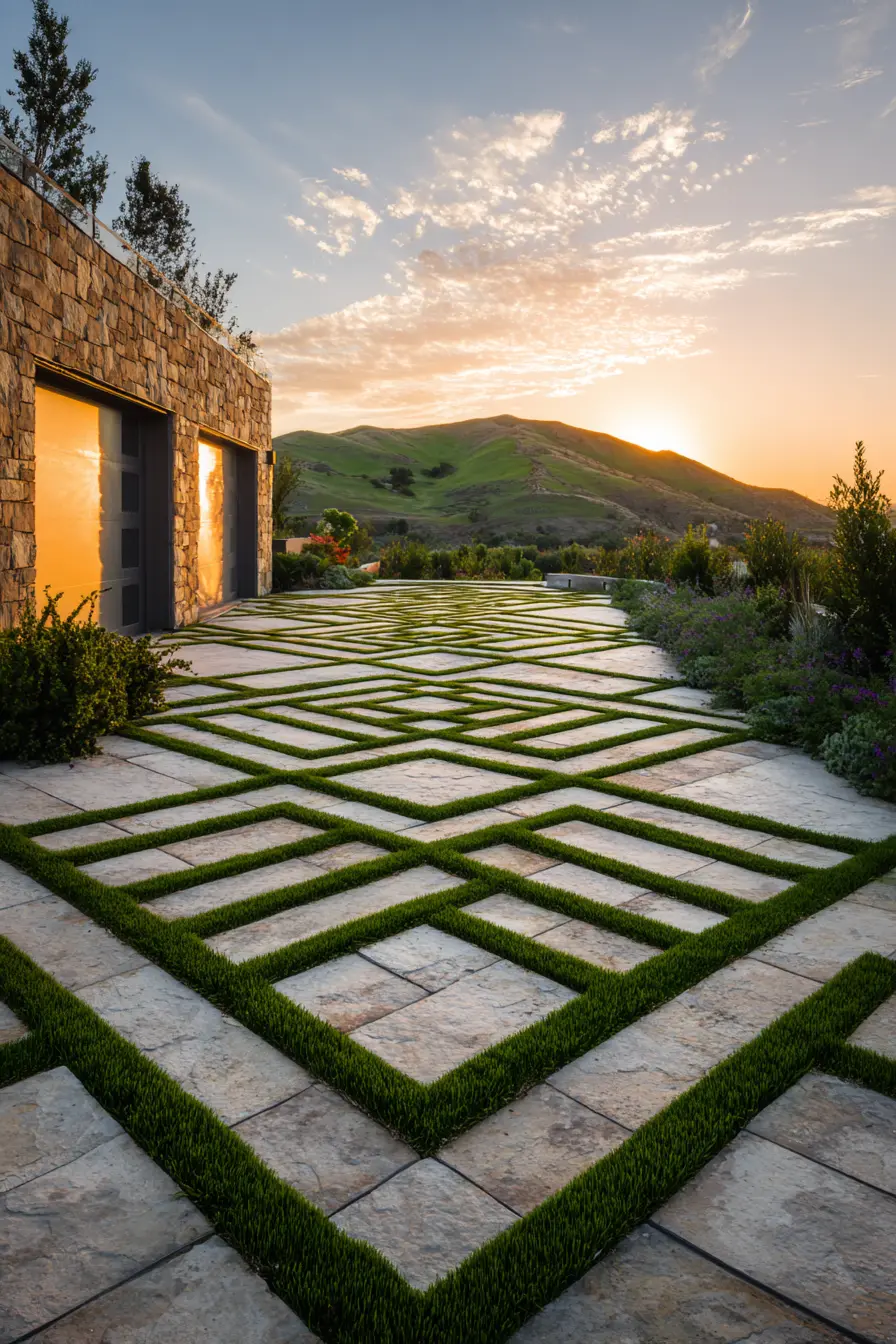 Modern Horseshoe Driveway with Geometric Style