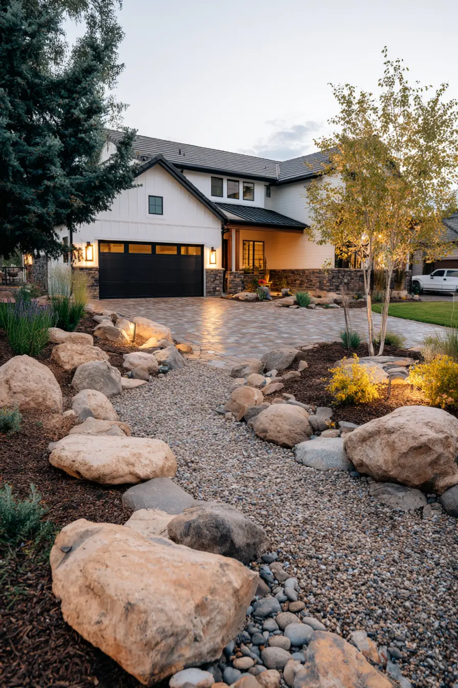 River Rock Border with Natural Boulders