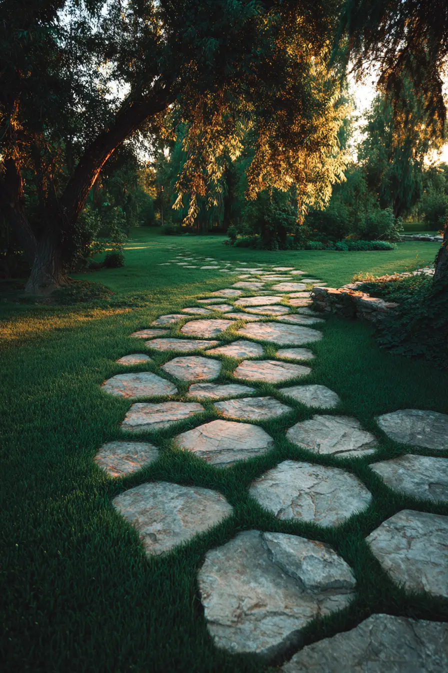 Flagstone Pathway Through Lush Grass
