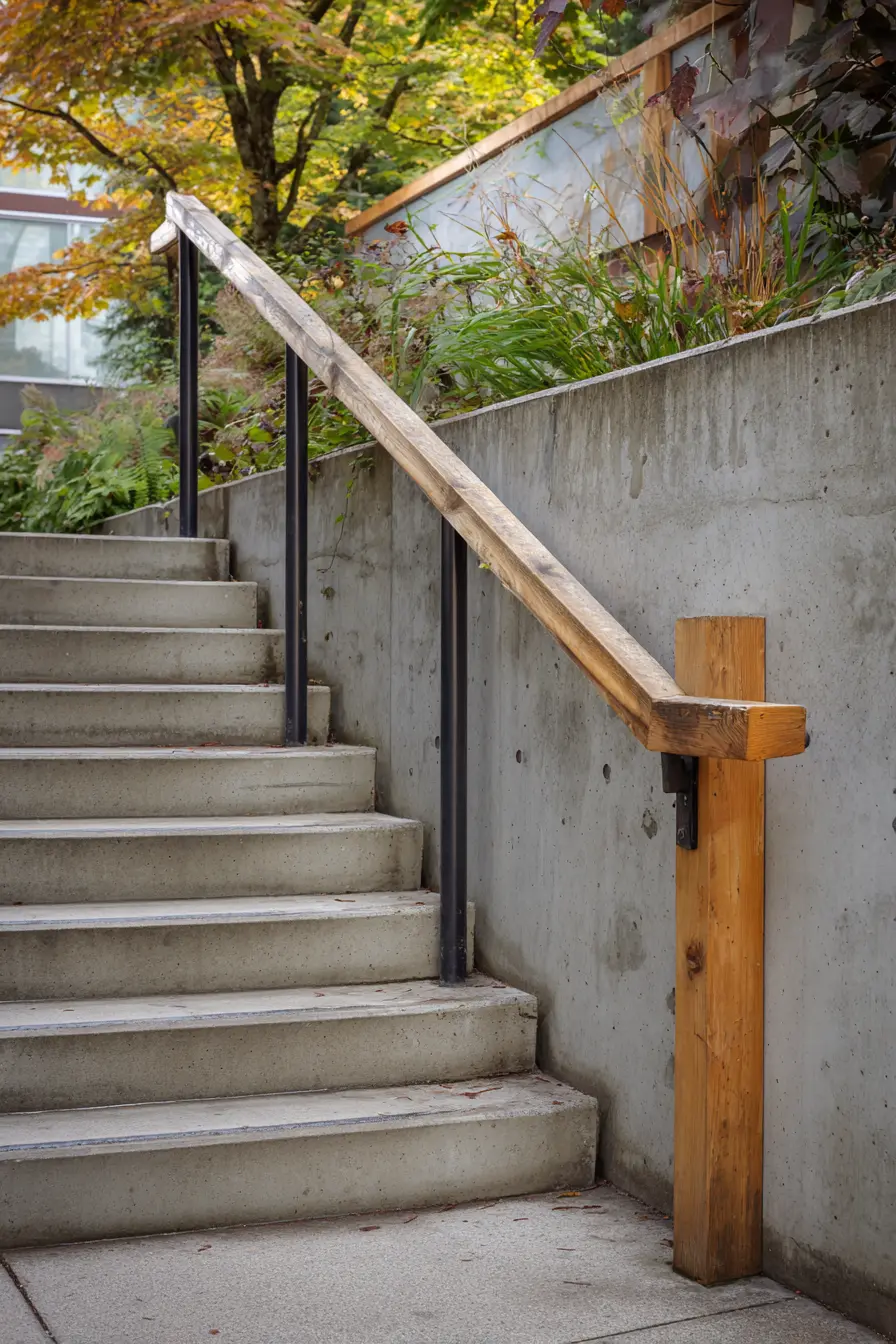 Rustic Wooden Handrail for Outdoor Stairs