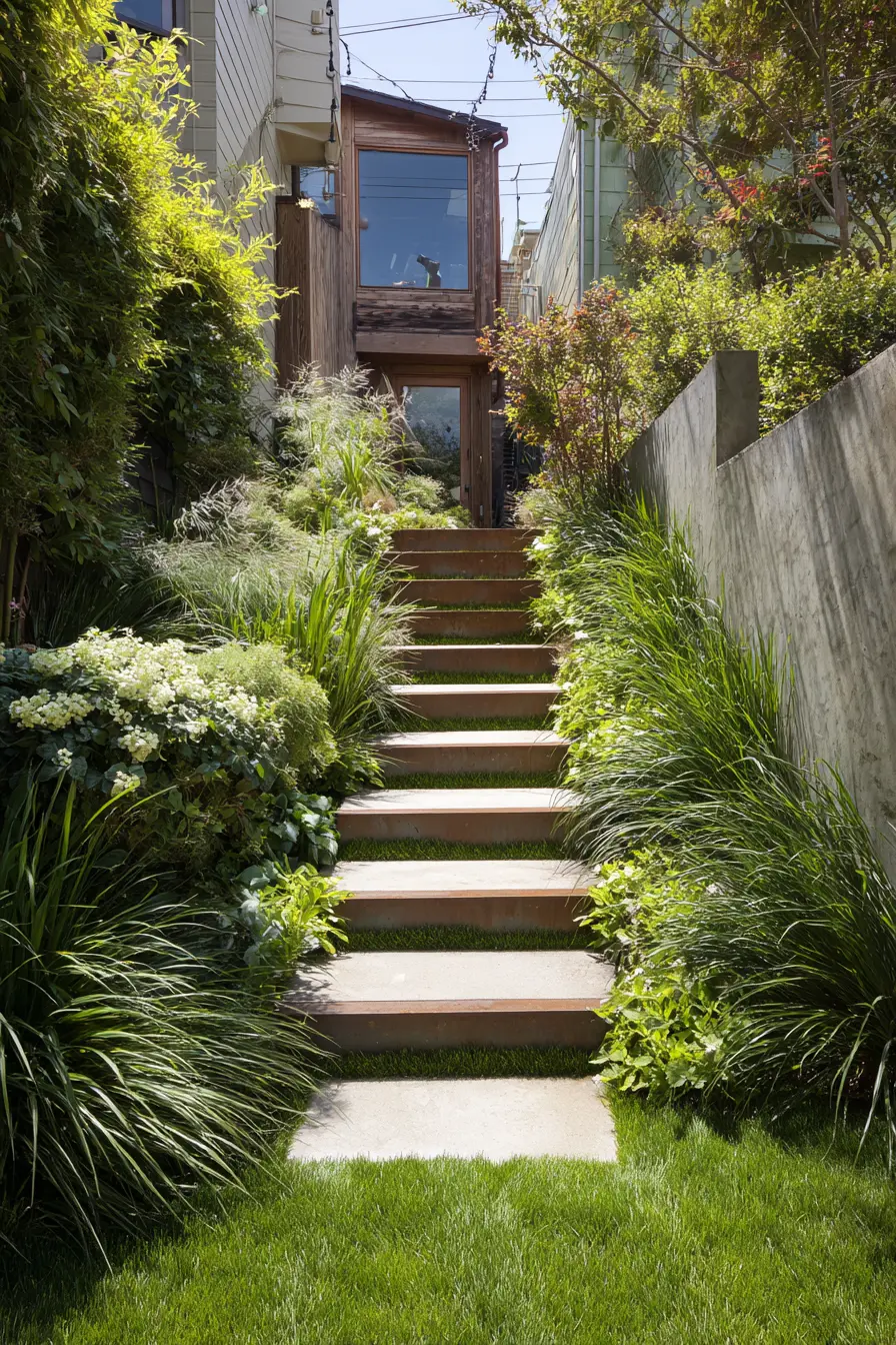 Modern Garden Steps Framed with Greenery