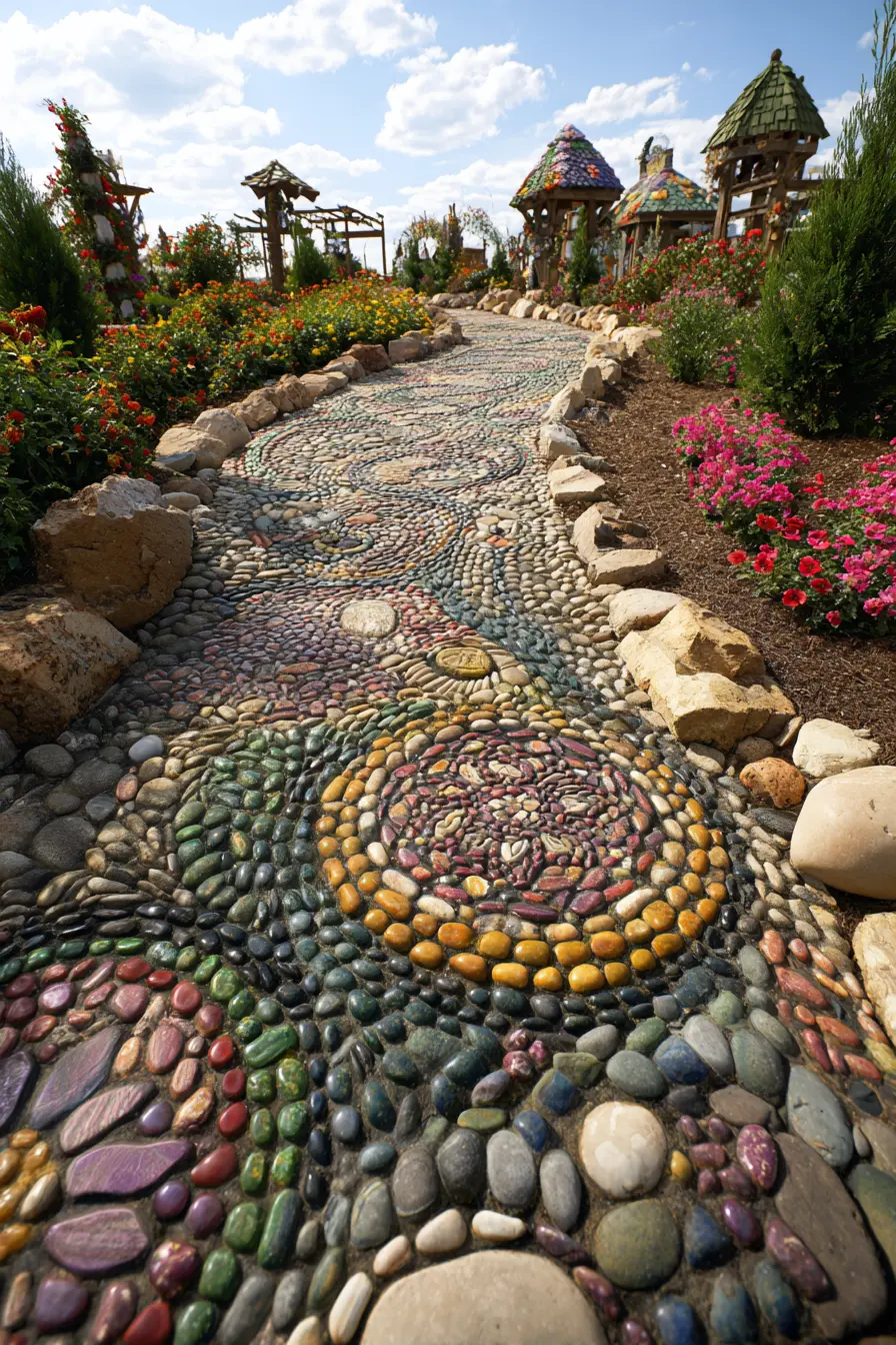 Mosaic Pebble Border with Artistic Flair