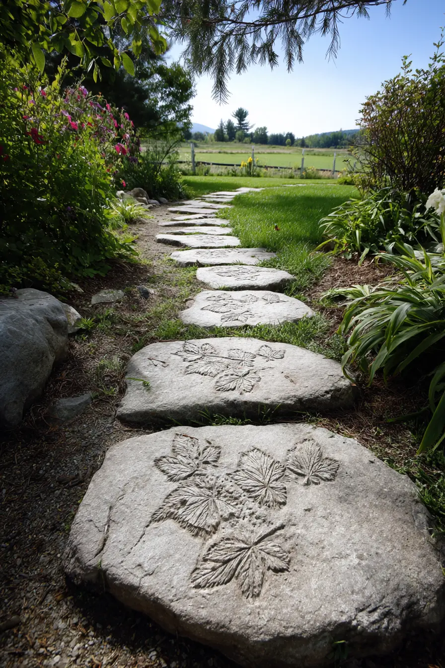 Leaf-Stamped Stepping Stone Walkway