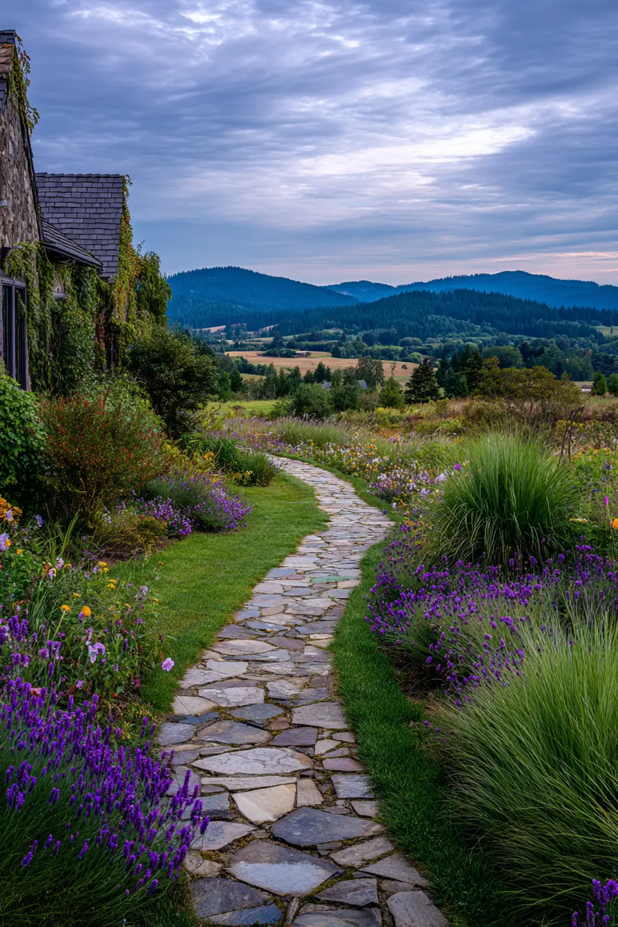Charming Stone Path Through a Wildflower Meadow