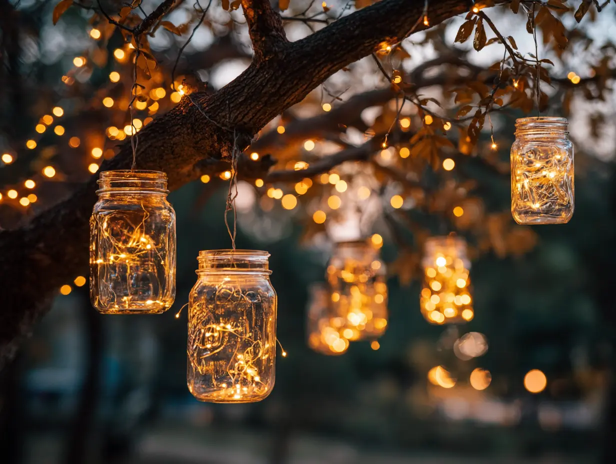 Fill Mason Jars With Fairy Lights and Hang Them From Trees or Along Pathways