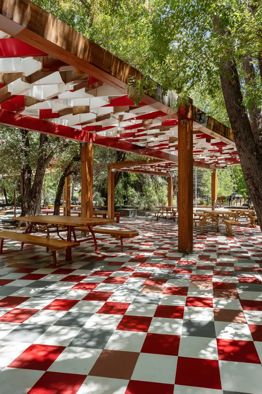 Bold Checkerboard Brick Paver Patio