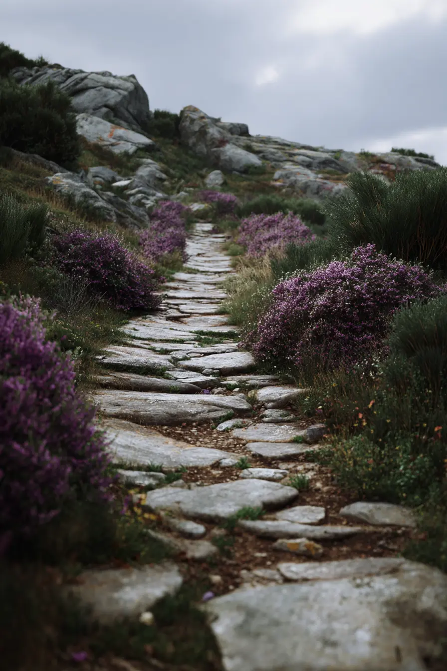 Mountain Stone Pathway with Wild Blooms
