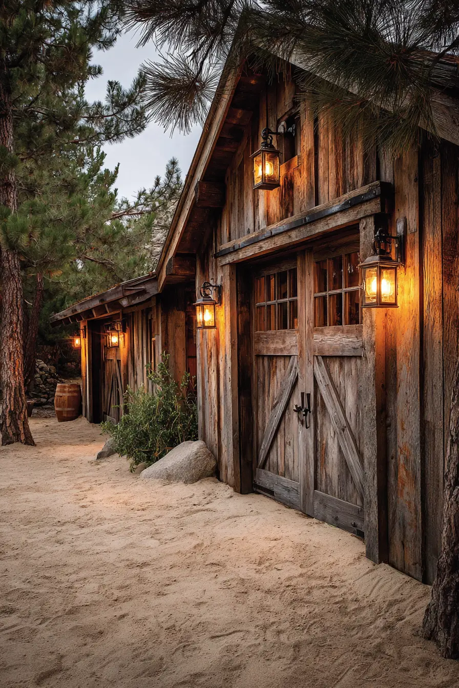 Rustic Driveway Entrance with Lantern Warmth