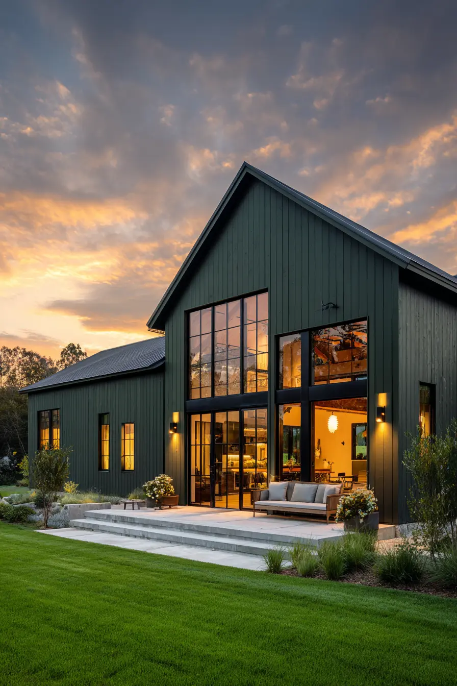 Modern Barn-Style Home with Dark Green Exterior