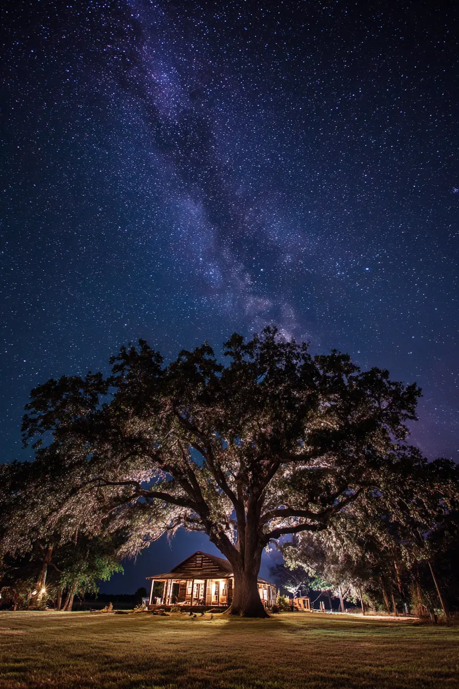 Majestic Tree Lighting Under a Starry Sky