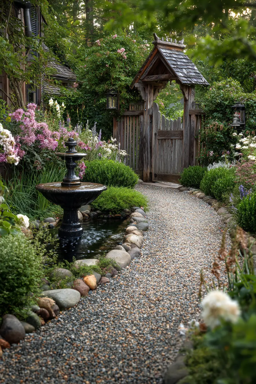 Cottage Garden Driveway with Pea Gravel Path