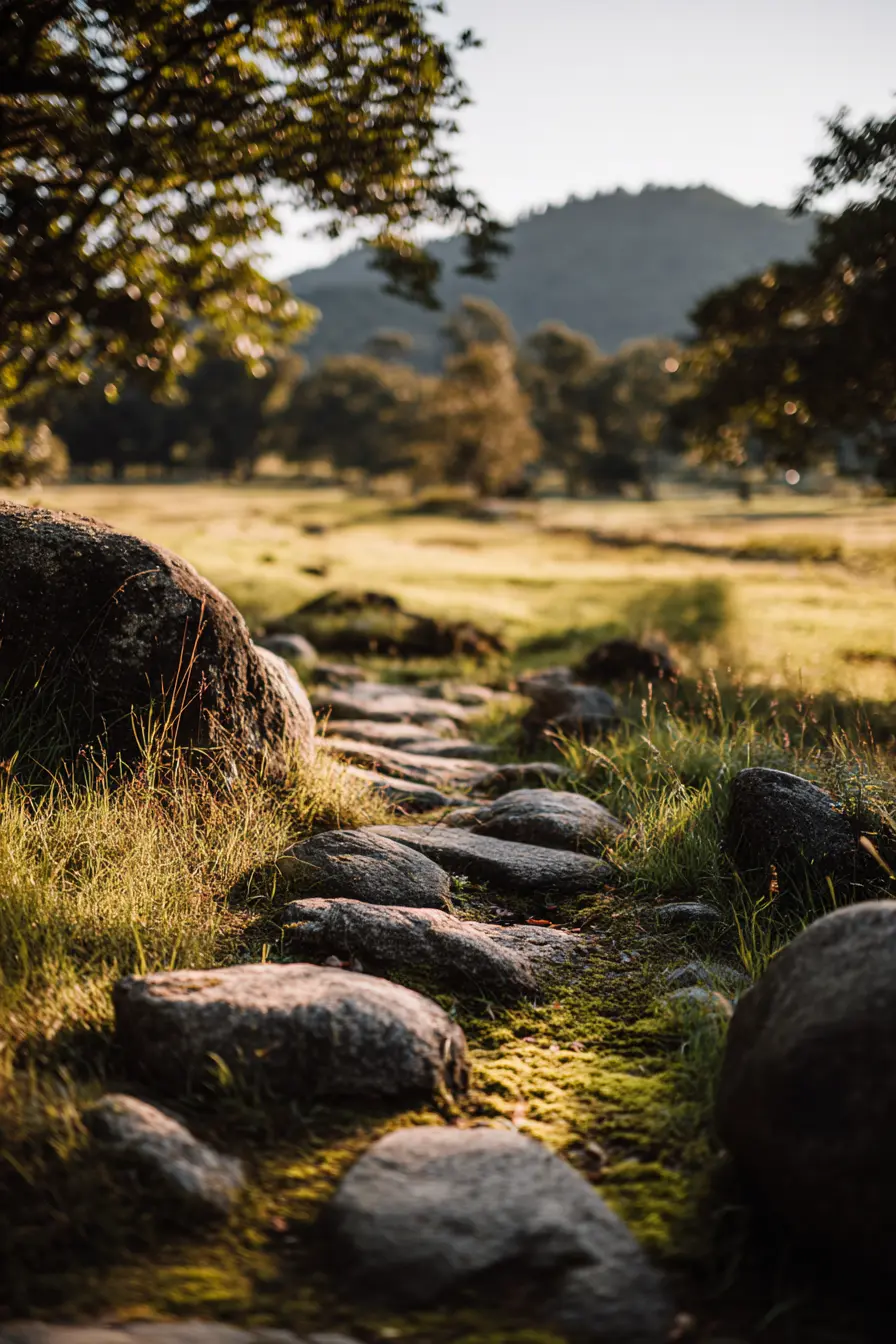 Rustic Grassy Path with Natural Stone Steps