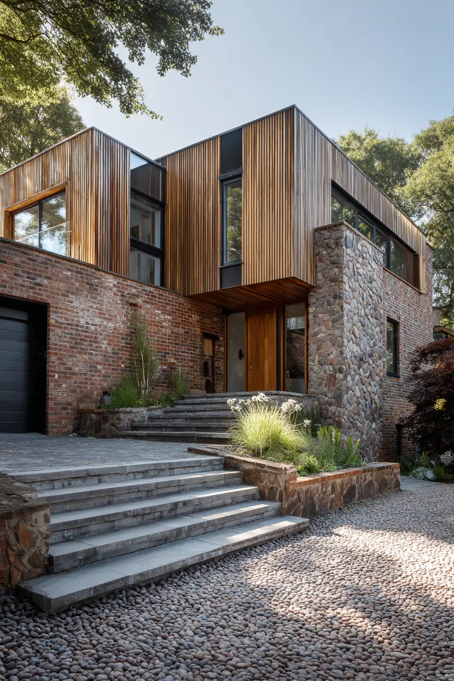 Contemporary Brick and Stone Driveway Design