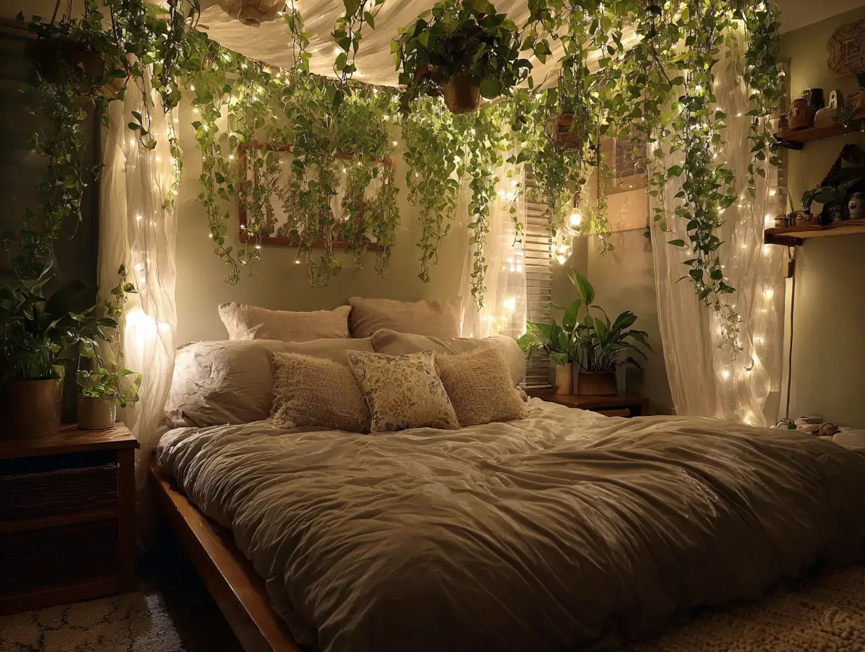 Use Your Bed’s Headboard to Hang Small Plants
