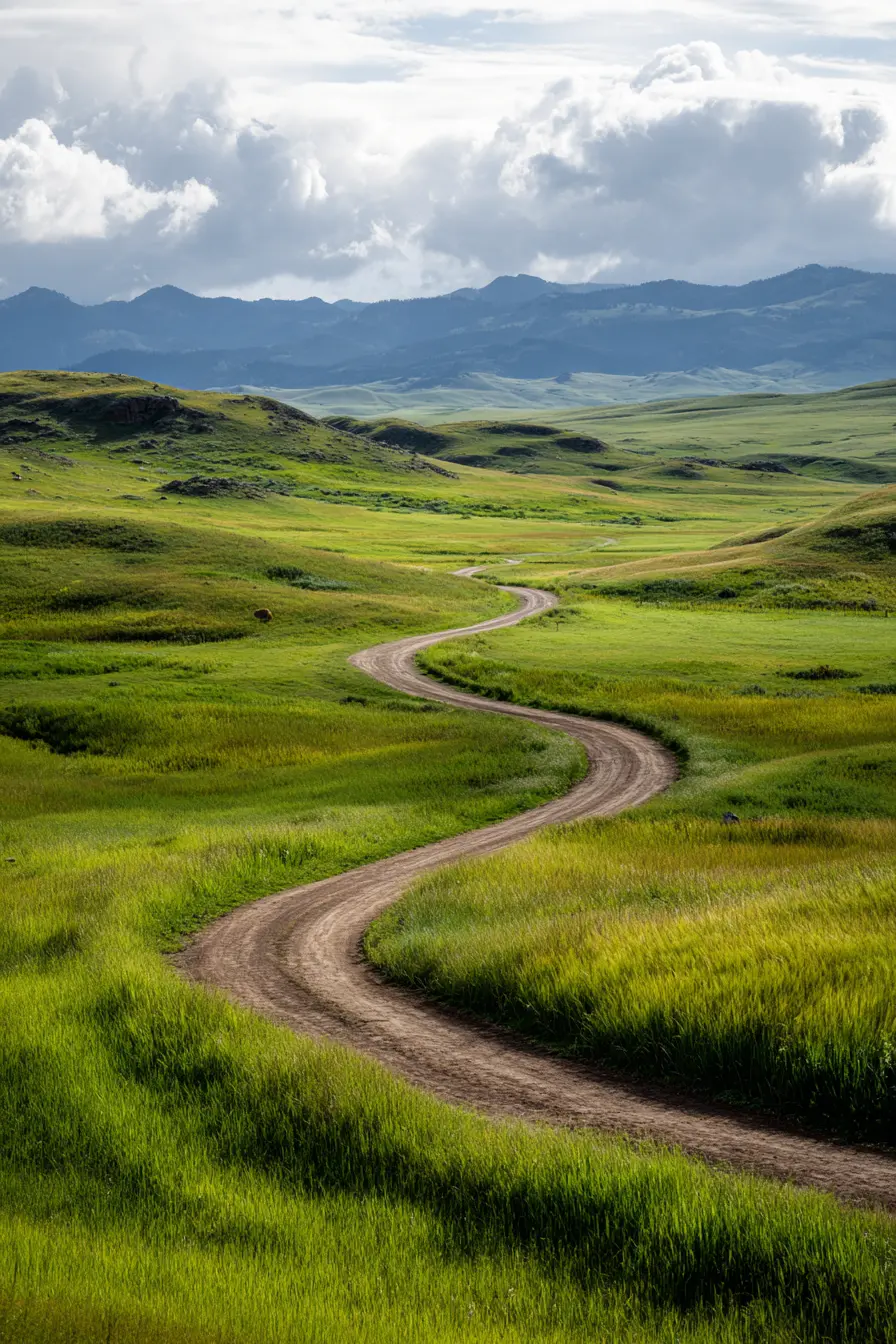 Winding Ranch Driveway Through Open Fields