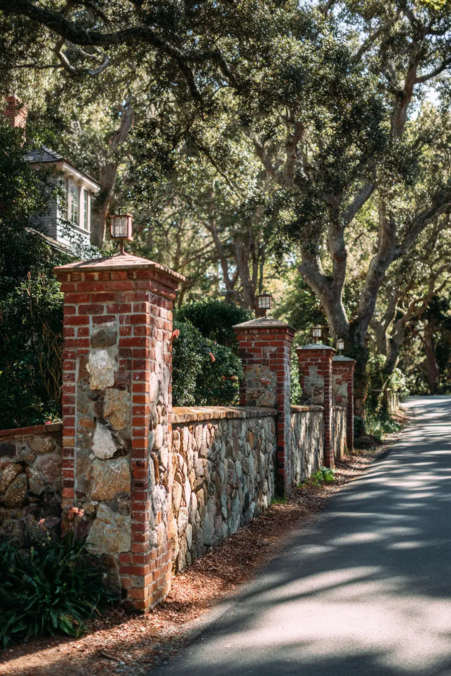 Classic Stone and Brick Driveway Wall