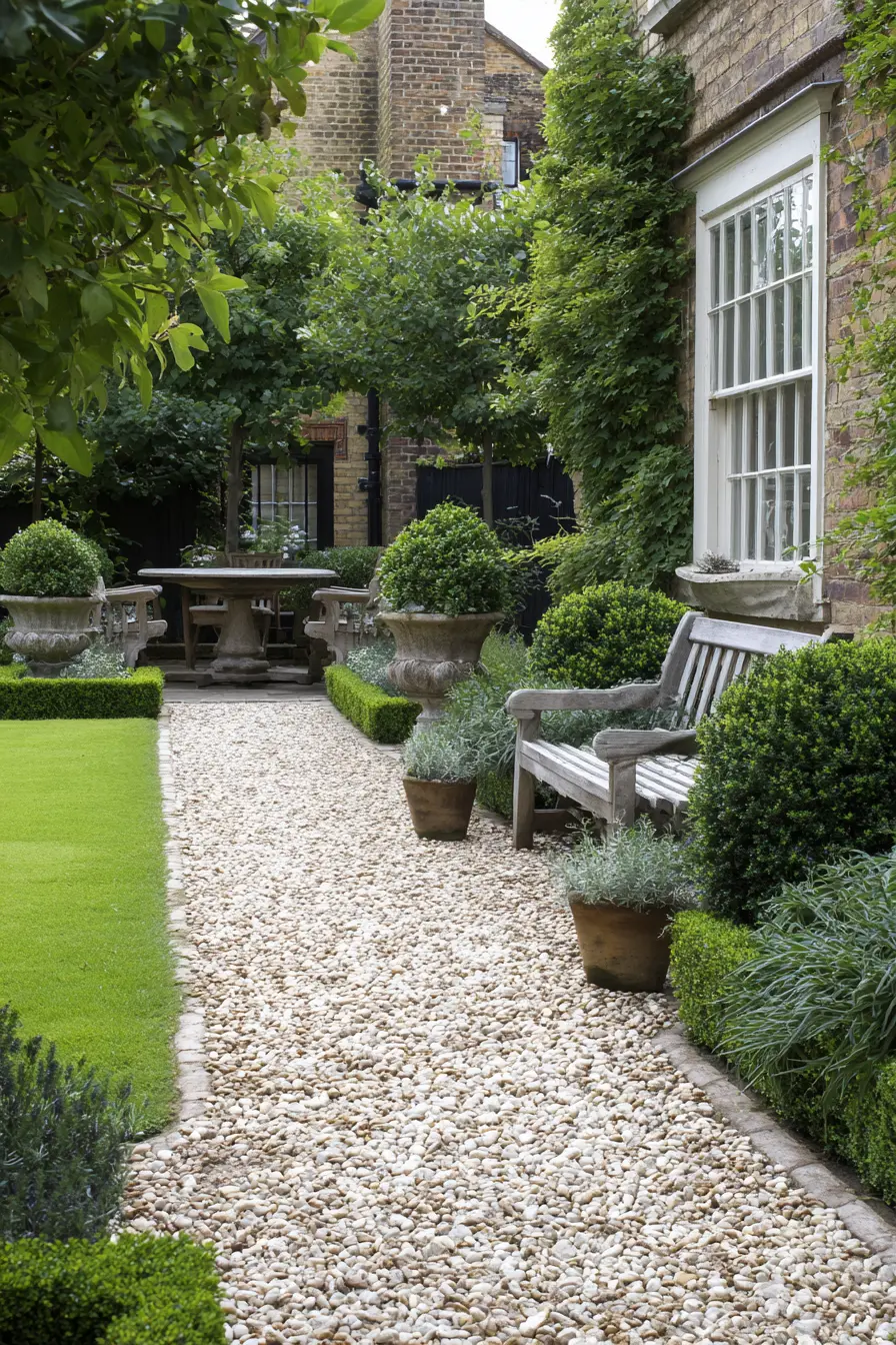 Courtyard Gravel Driveway with Garden Seating
