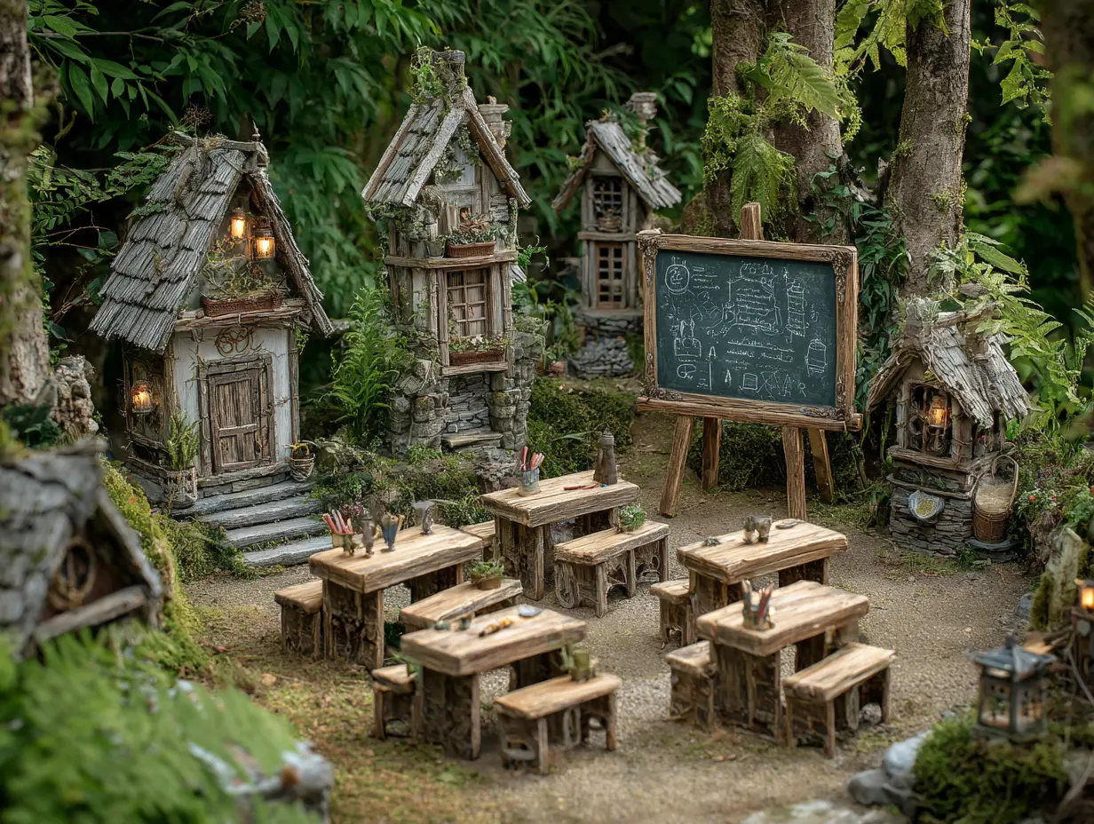 Create a Fairy School With a Small Garden, and Tiny Desks and Blackboard